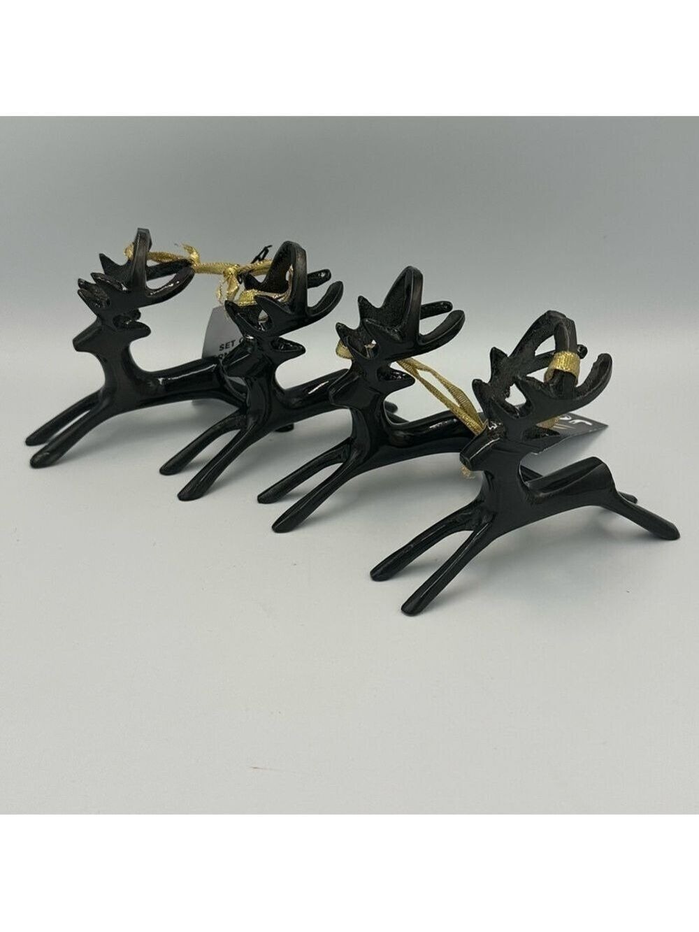 Set of 4 Metal Reindeer Christmas Ornaments 5”x 4” Holiday Modern Sleek Luxe